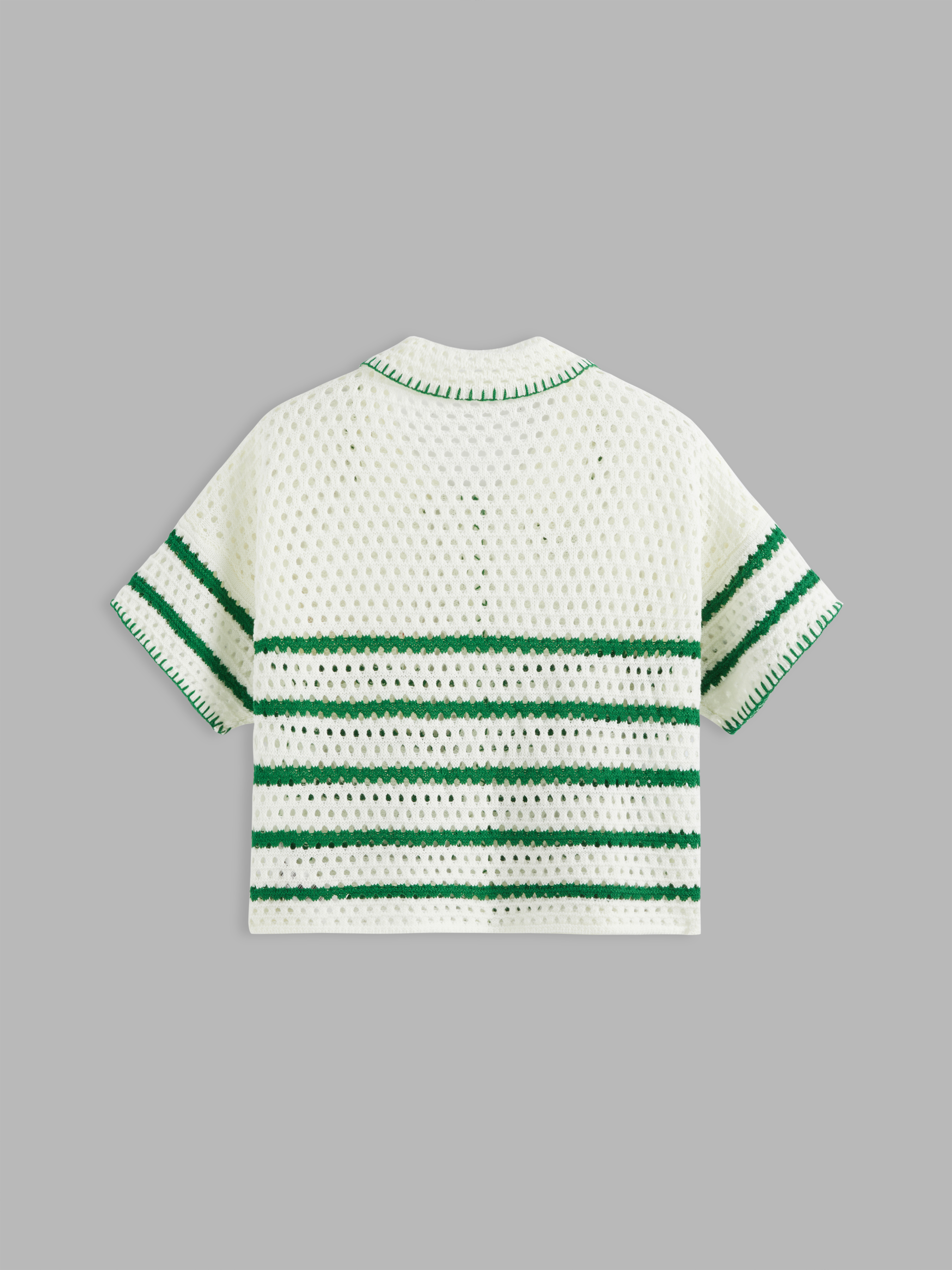 【SCENERITY】Medi collar short sleeve knit Knit Fabric Knitted Collar Striped Short Sleeve Top For