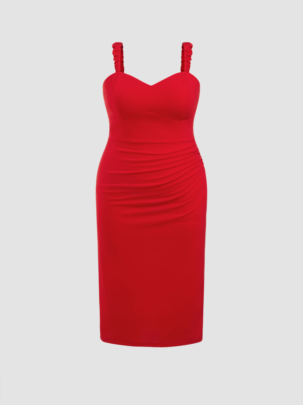 V-neck Solid Ruched Split Maxi Dress Curve & Plus