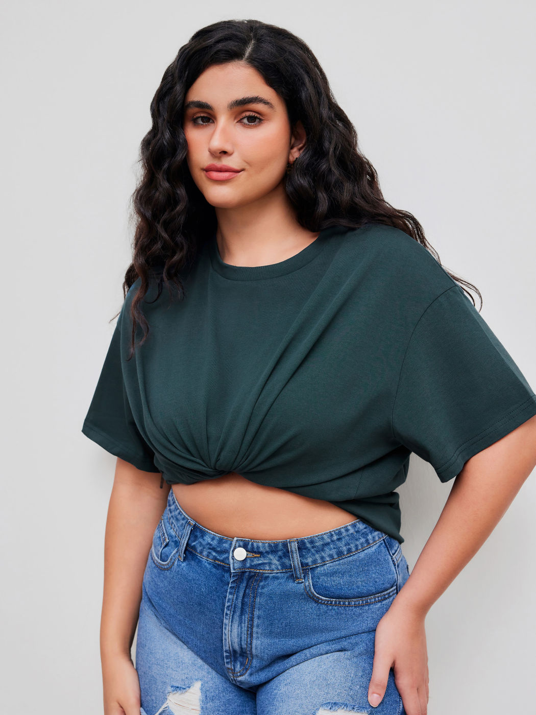 100% Baumwolle Solid Oversized T-Shirt Kurve & Plus