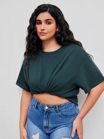 100% Baumwolle Solid Oversized T-Shirt Kurve & Plus