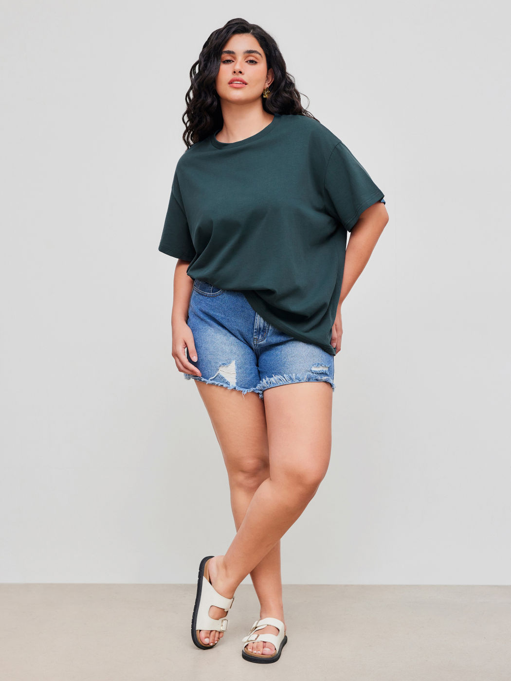 100% Baumwolle Solid Oversized T-Shirt Kurve & Plus