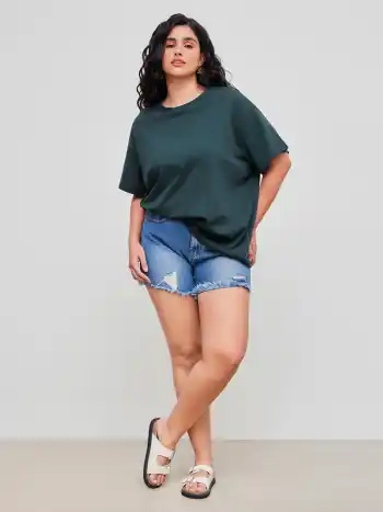 100% Cotton Solid Oversized Tee Curve & Plus