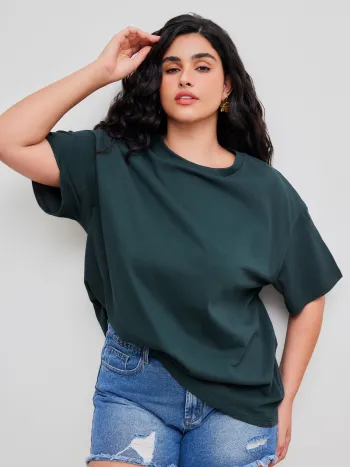 100% Cotton Solid Oversized Tee Curve & Plus