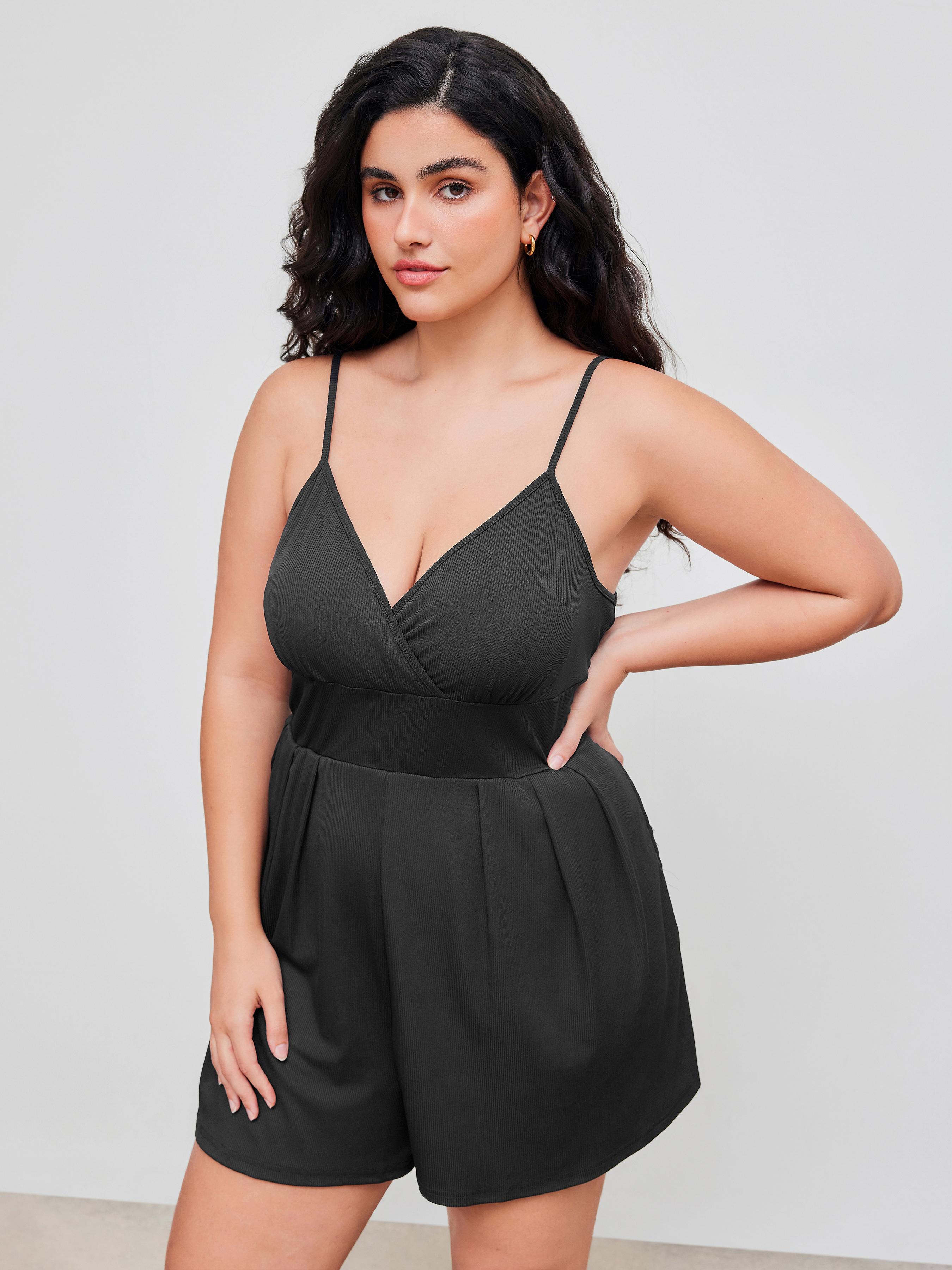 Jersey V Neck Wide Leg Romper Curve & Plus For Daily Casual