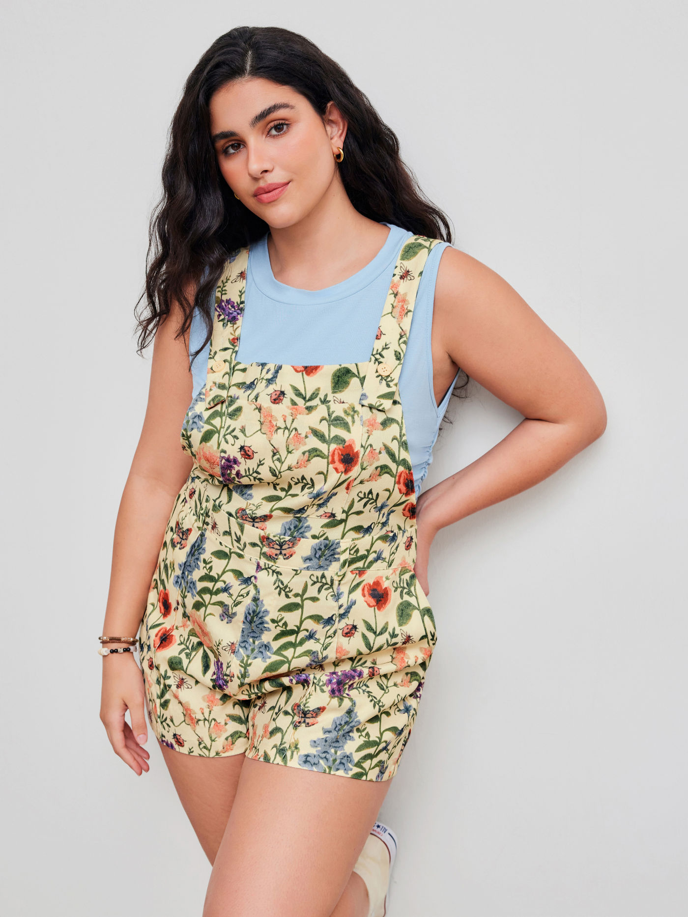 Corduroy Floral Button Romper Curve & Plus