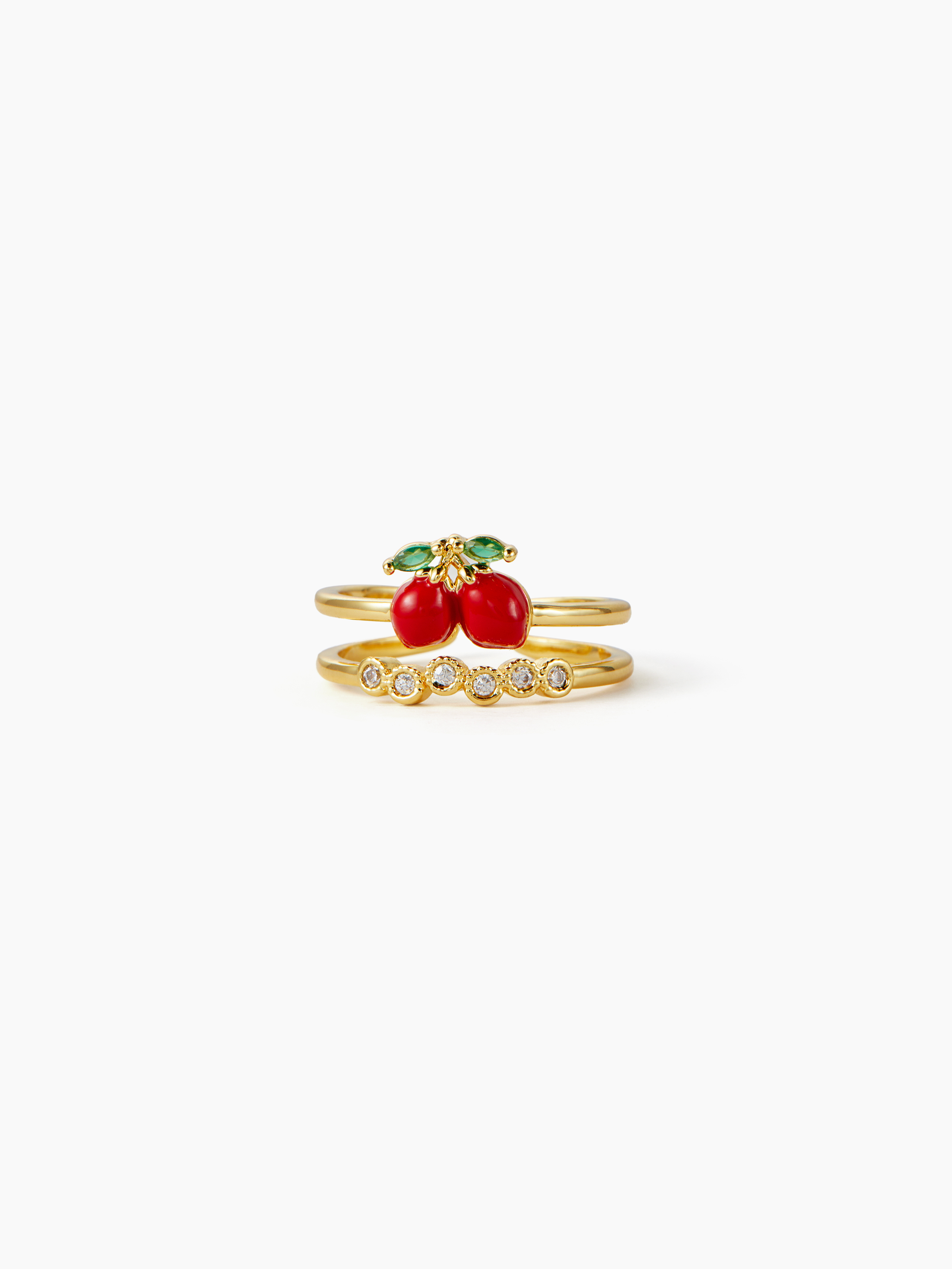 [ KIRSH ]★DOODLE CHERRY RING Copper CHERRY & RHINESTONE DOUBLE-LAYERED OPEN RING For