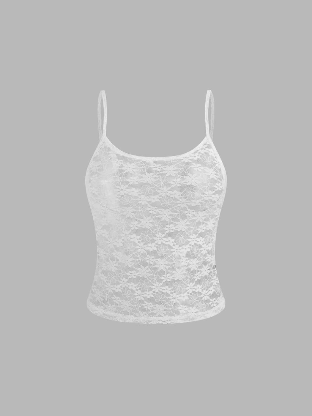 Knit Fabric Square Neck Solid Tank Top With Lace See-through Cami