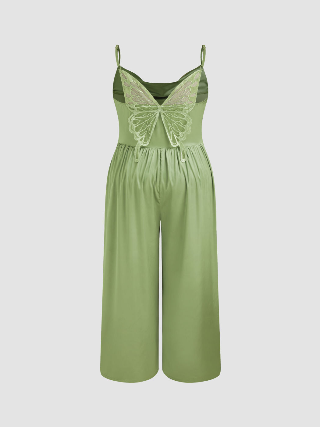 Satin Cowl Neck Butterfly Pocket Zipper Jumpsuit Curve & Plus
