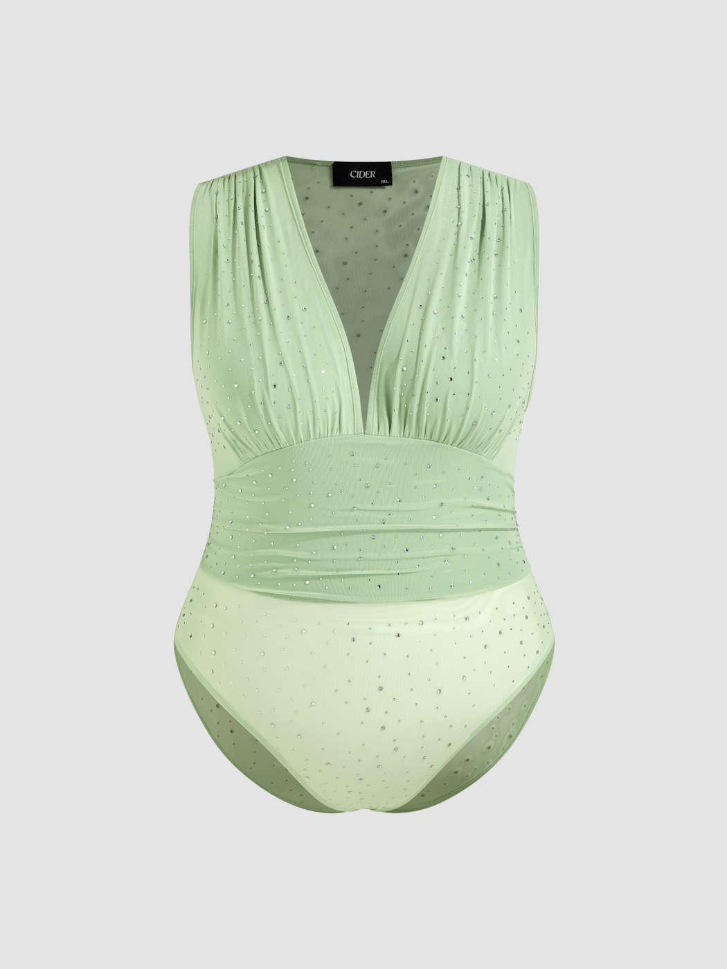 Mesh Mesh V-neck Solid Rhinestone Bodysuit Curve Plus For Date