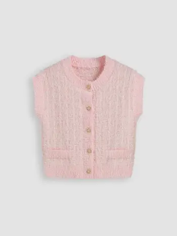 Gilet a maglia con scollo rotondo e bottoni solidi