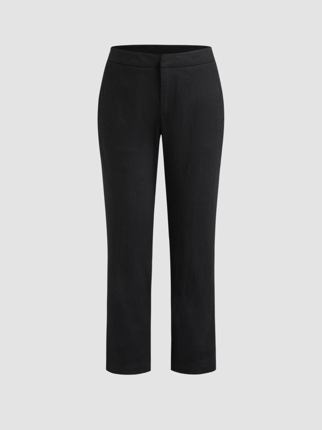 Cotton-blend Low Rise Solid Straight Leg Cropped Trousers