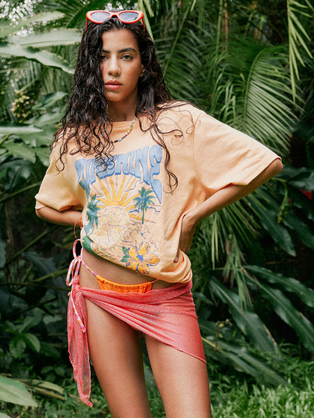  100% Baumwolle Sonnenschein Rundhals Grafik Kurzarm Oversized Tee