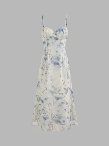 Chiffon Sweetheart Floral Cami Maxi Dress