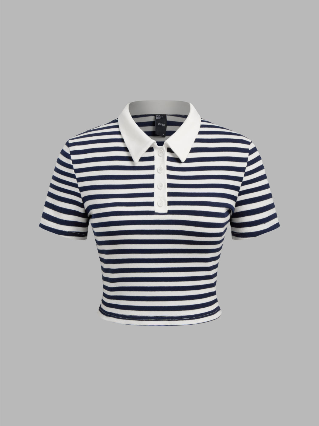 Cotton-blend Polo Striped Crop Short Sleeve Top