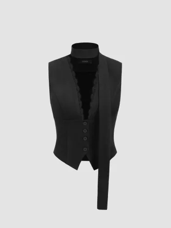 V-Neck Lace Trim Waistcoat With Scarf