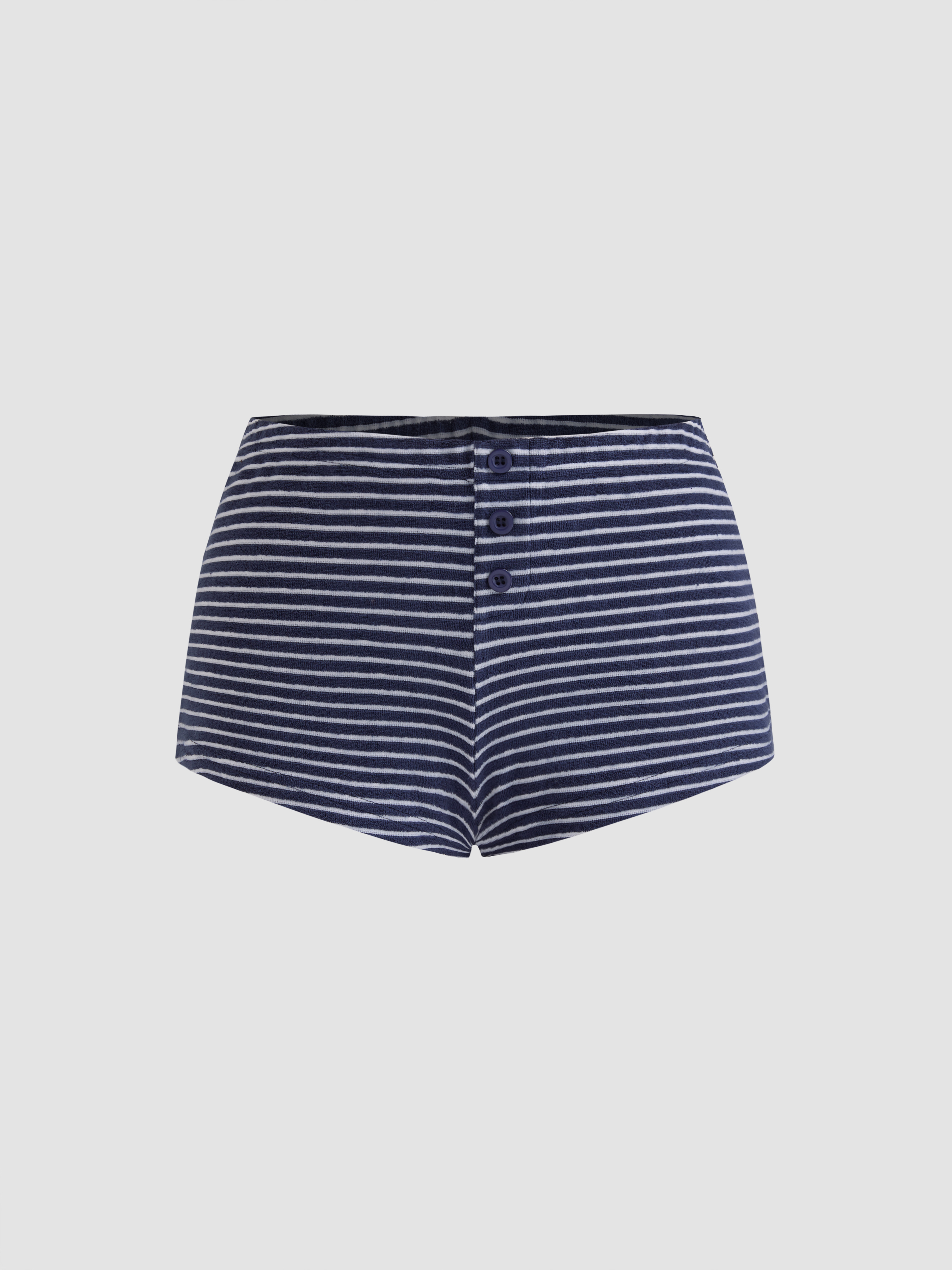 Knit Fabric Low Rise Striped Button Micro Shorts For Daily