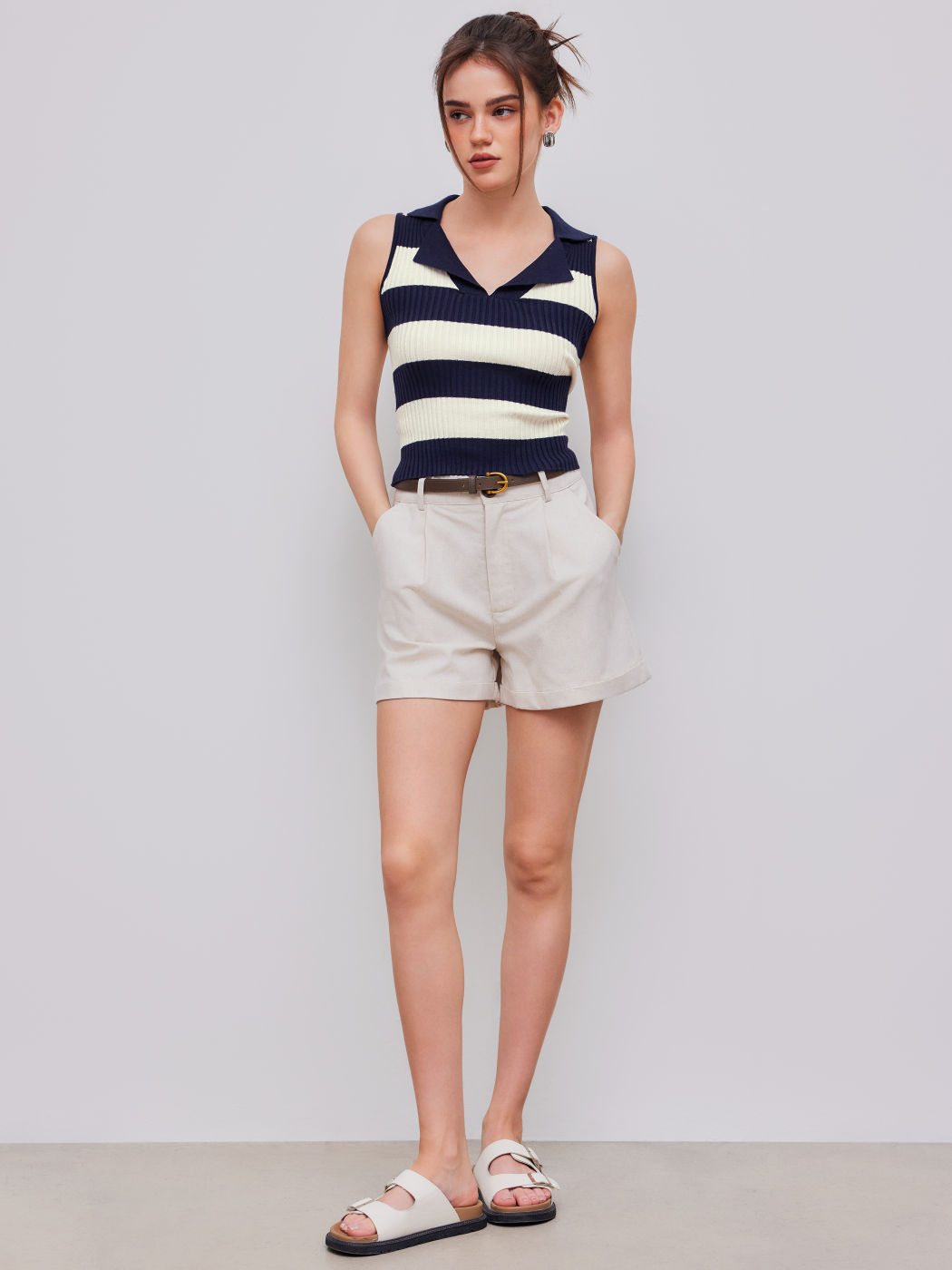 Knit Collar Striped Tank Top