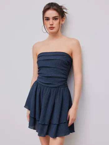 Ruchierter Rüschen-Mini-Tubenkleid