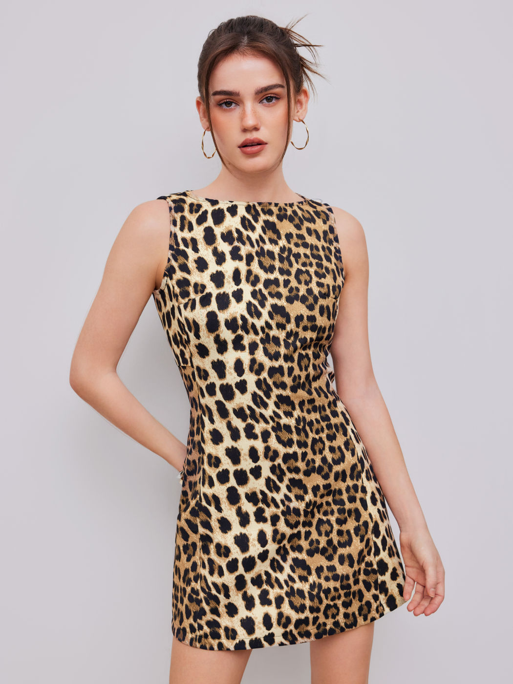 Bootsausschnitt Leopard Zipper Minikleid