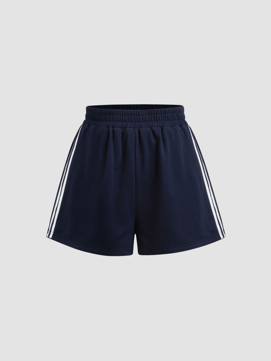 Terry Mid Rise Solid Side Striped Shorts