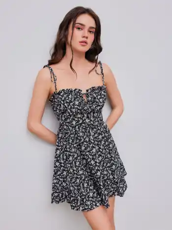 Ditsy Floral Tie Shoulder Mini Dress