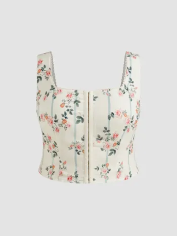 Quadratischer Ausschnitt Blumen Rüschen Tanktop Kurve & Plus