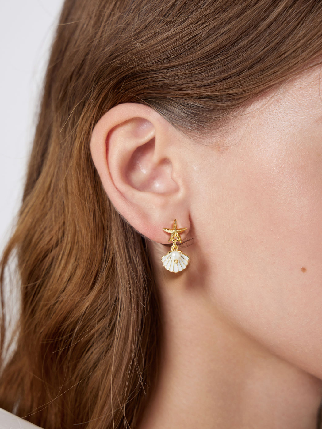 FAUX PEARL STARFISH SHELL DROP EARRINGS