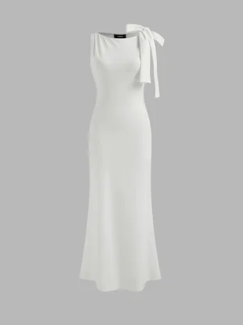 Maxikleid mit Bootshals und Bowschlaufe, einfarbig