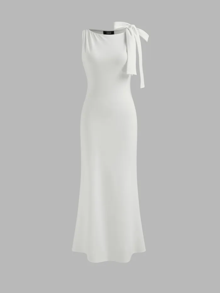 Chiffon V-neck Rosette Ruffle Hem Criss Cross Cami Maxi Dress