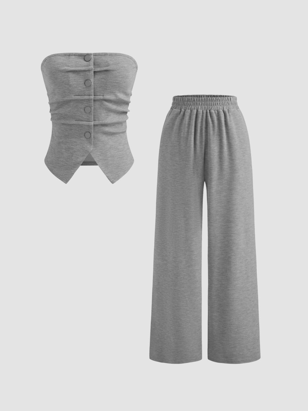 Solids Knopf-Tube-Top mit Mid Rise Solid Weite Hosen