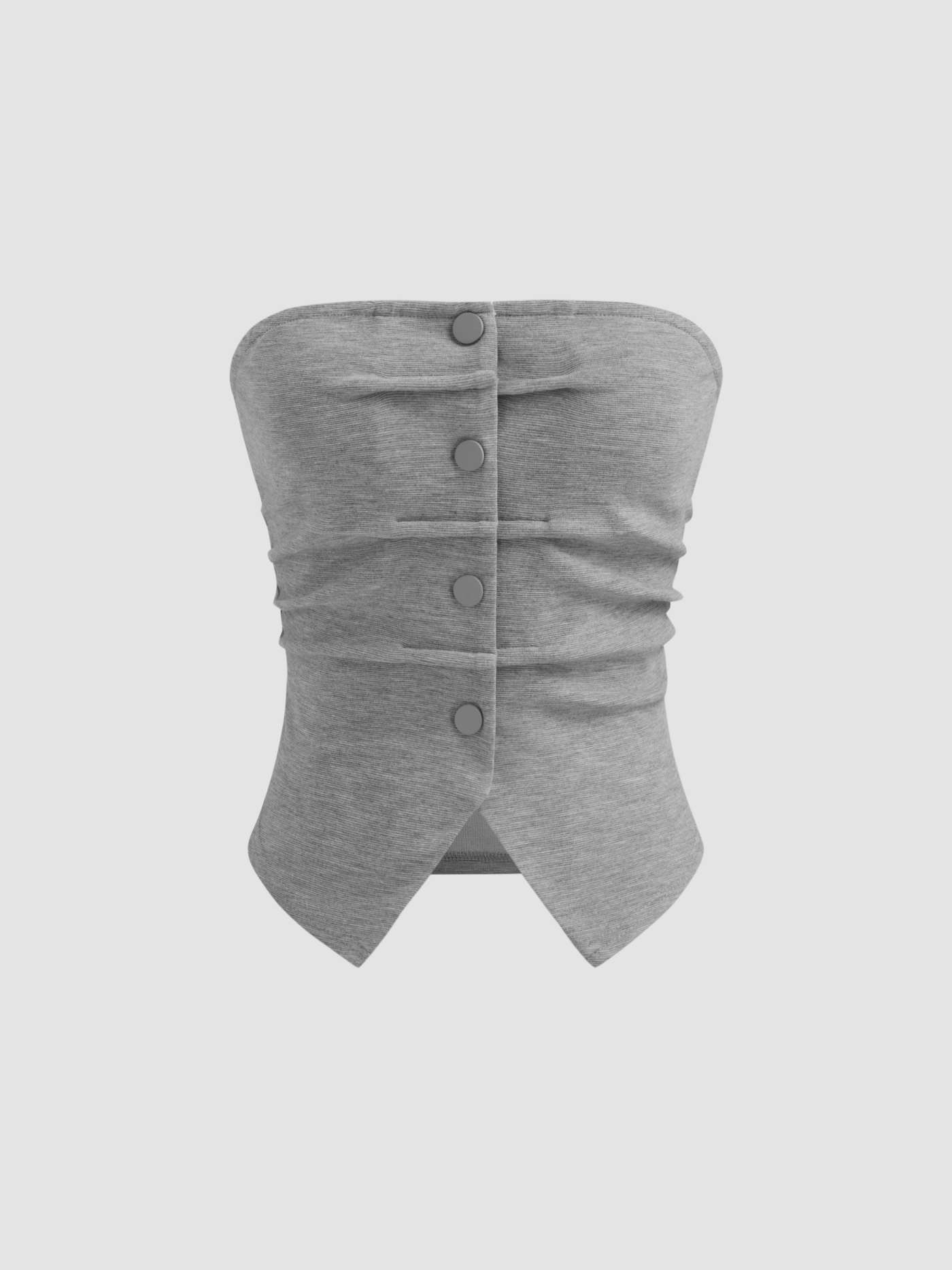 Solid Button Tube Top With Mid Rise Solid Wide Leg Trousers