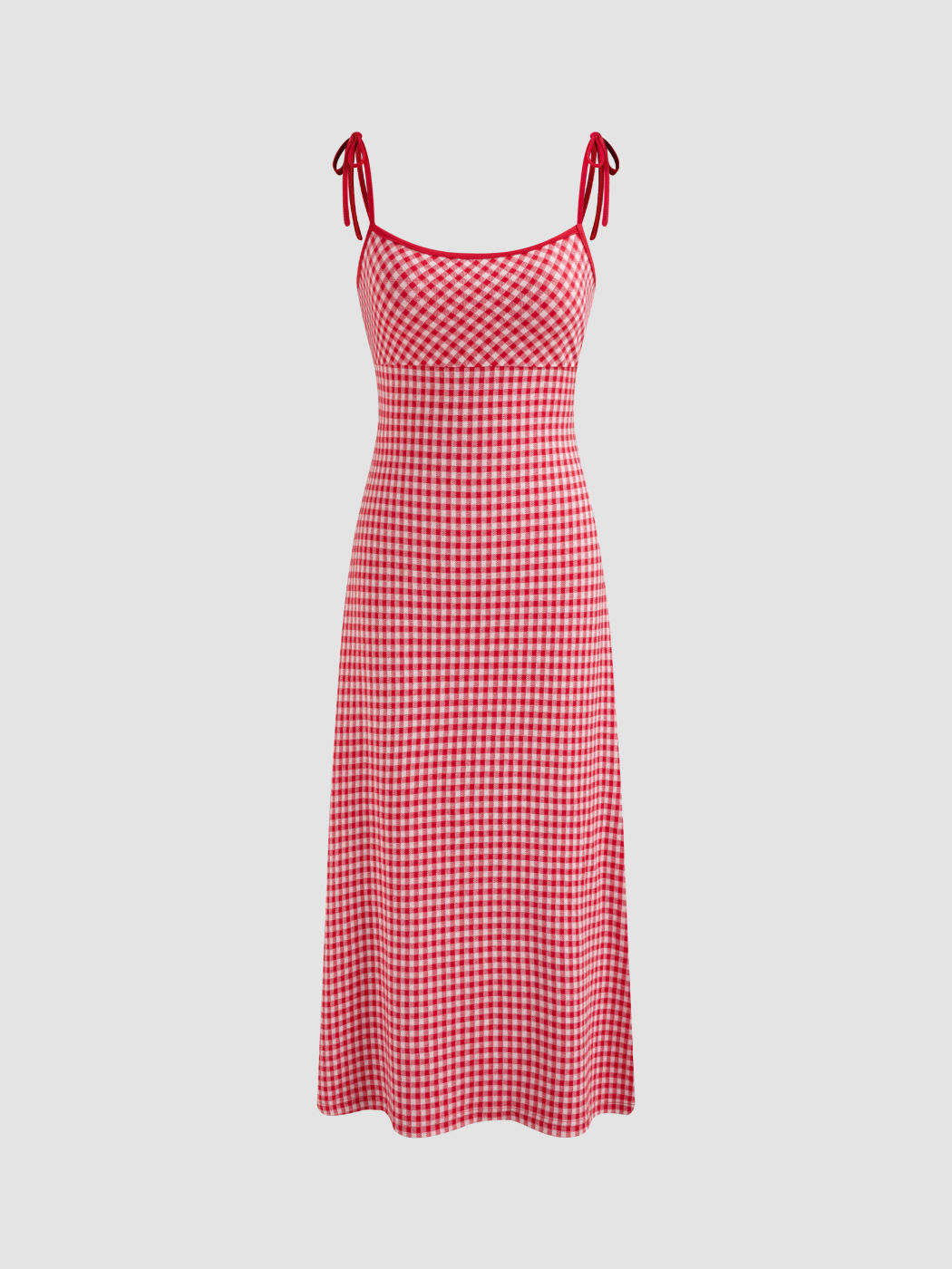 U-Ausschnitt Karo Geknotetes Kurzes Kleid