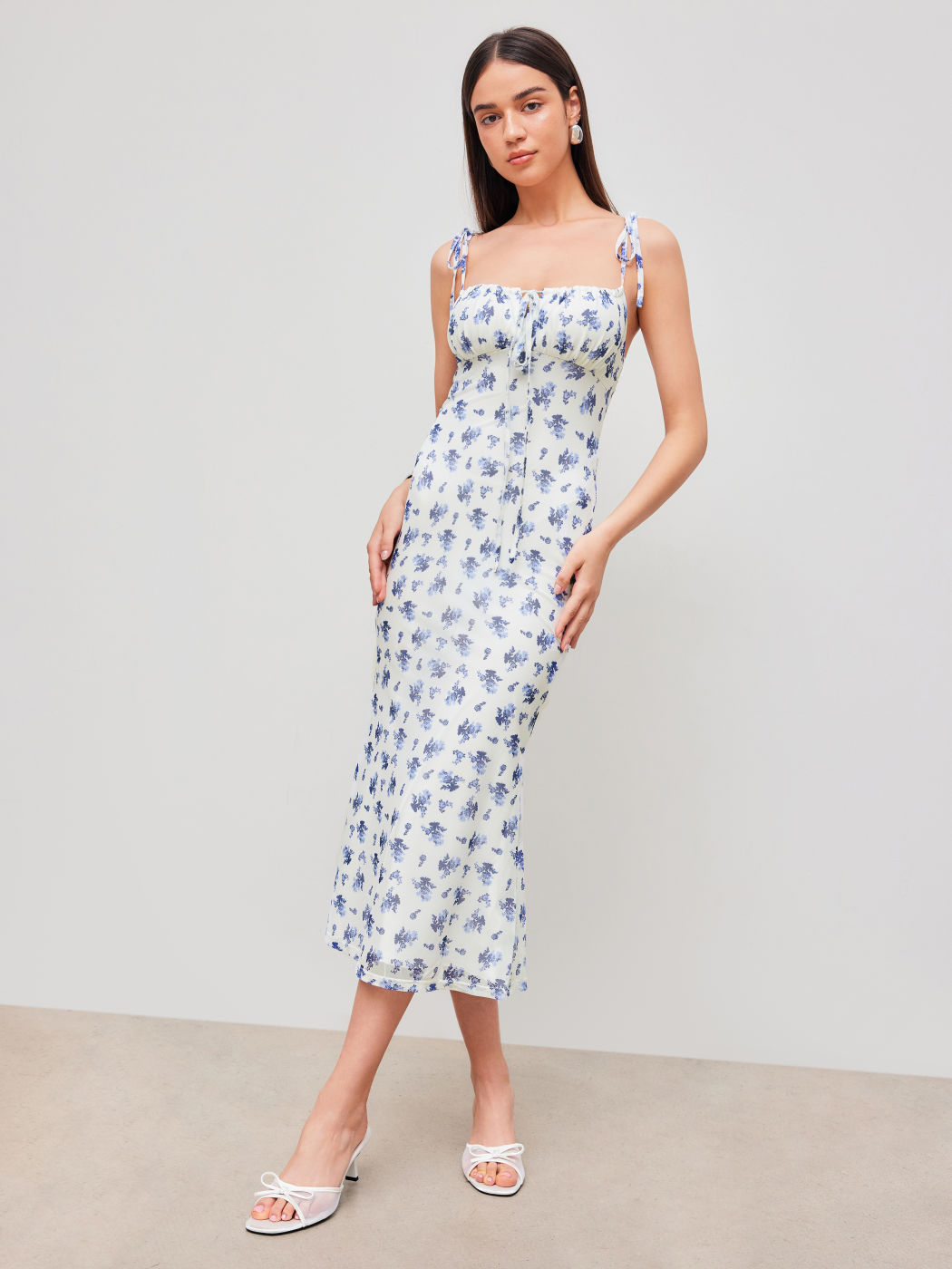Mesh Sweetheart Floral Lace Up Maxi Dress