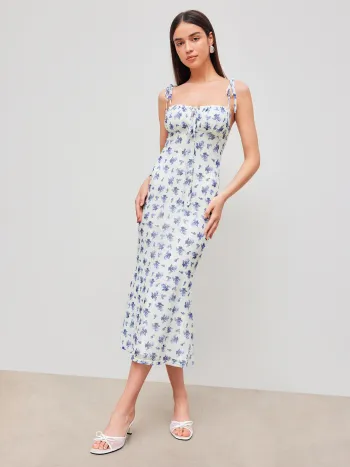 Mesh Sweetheart Floral Lace Up Maxi Dress