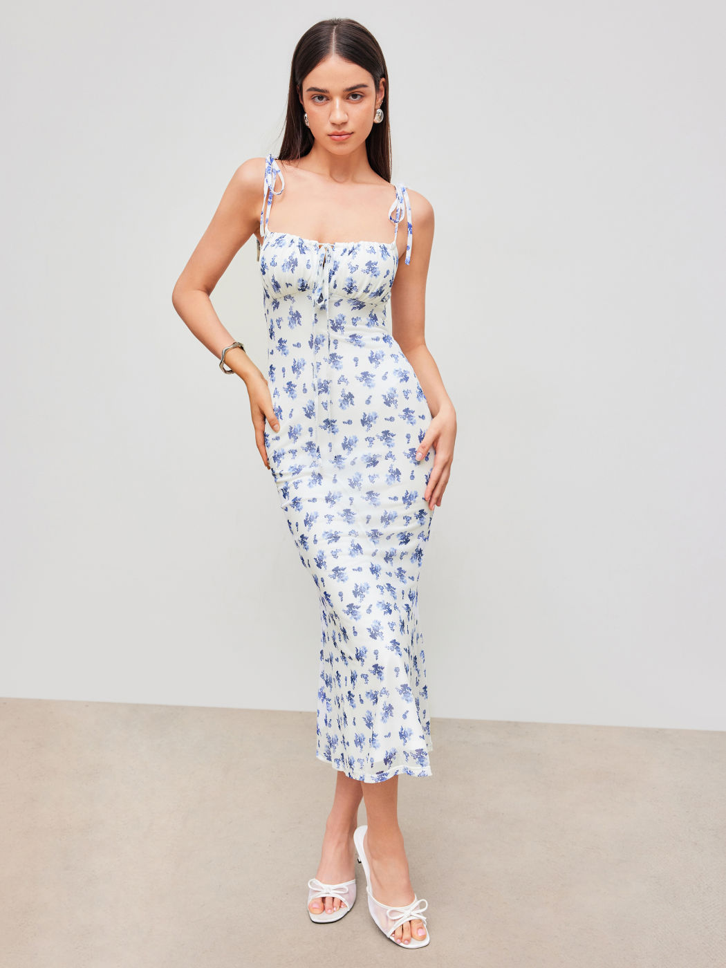 Mesh Sweetheart Floral Lace Up Maxi Dress