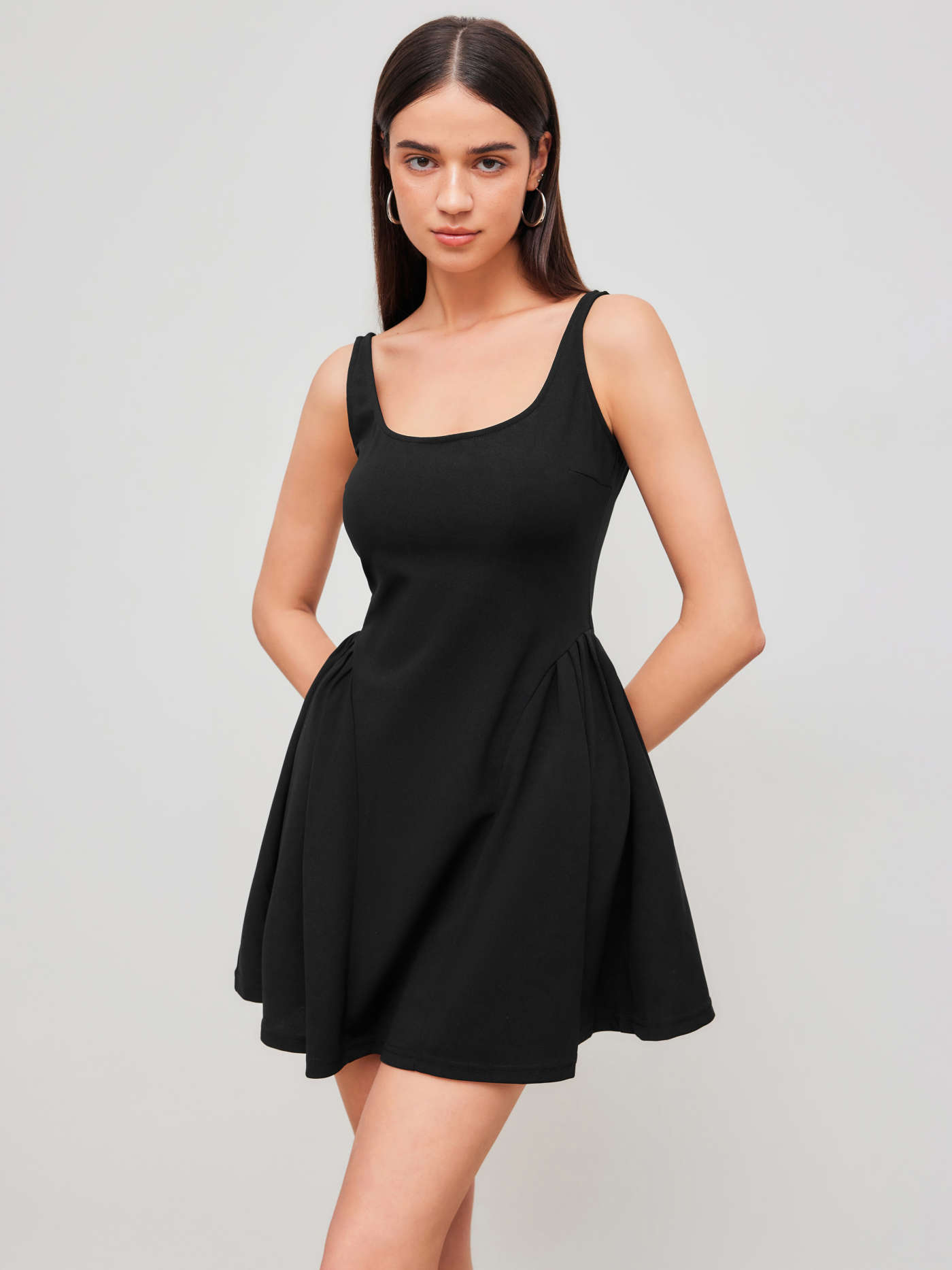 Hoco Dress Homecoming Dress Knit Fabric Square Neck Solid Pleated Cami Mini Dress For Daily Casual
