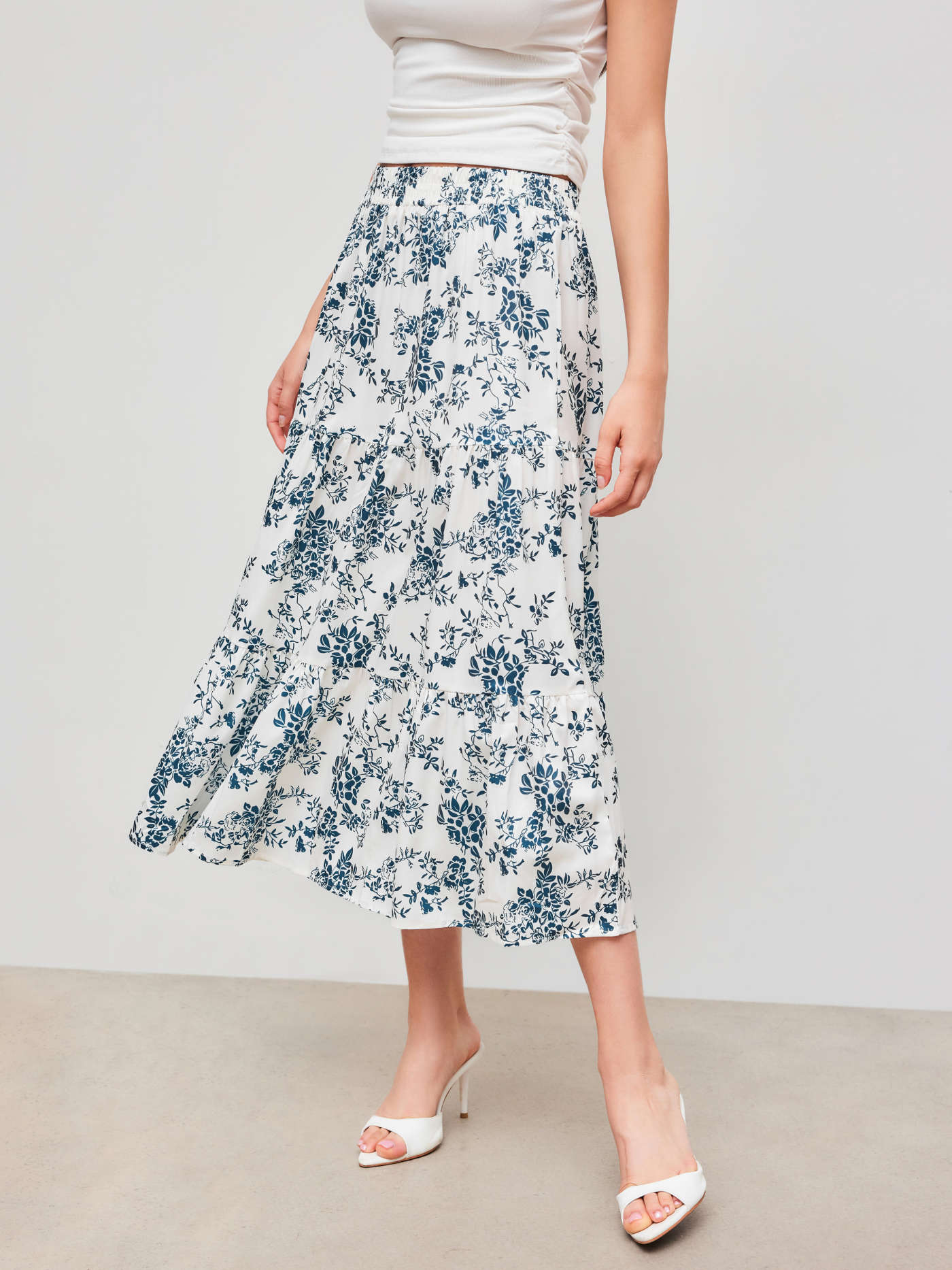 High Rise Floral Ruffle Maxi Skirt