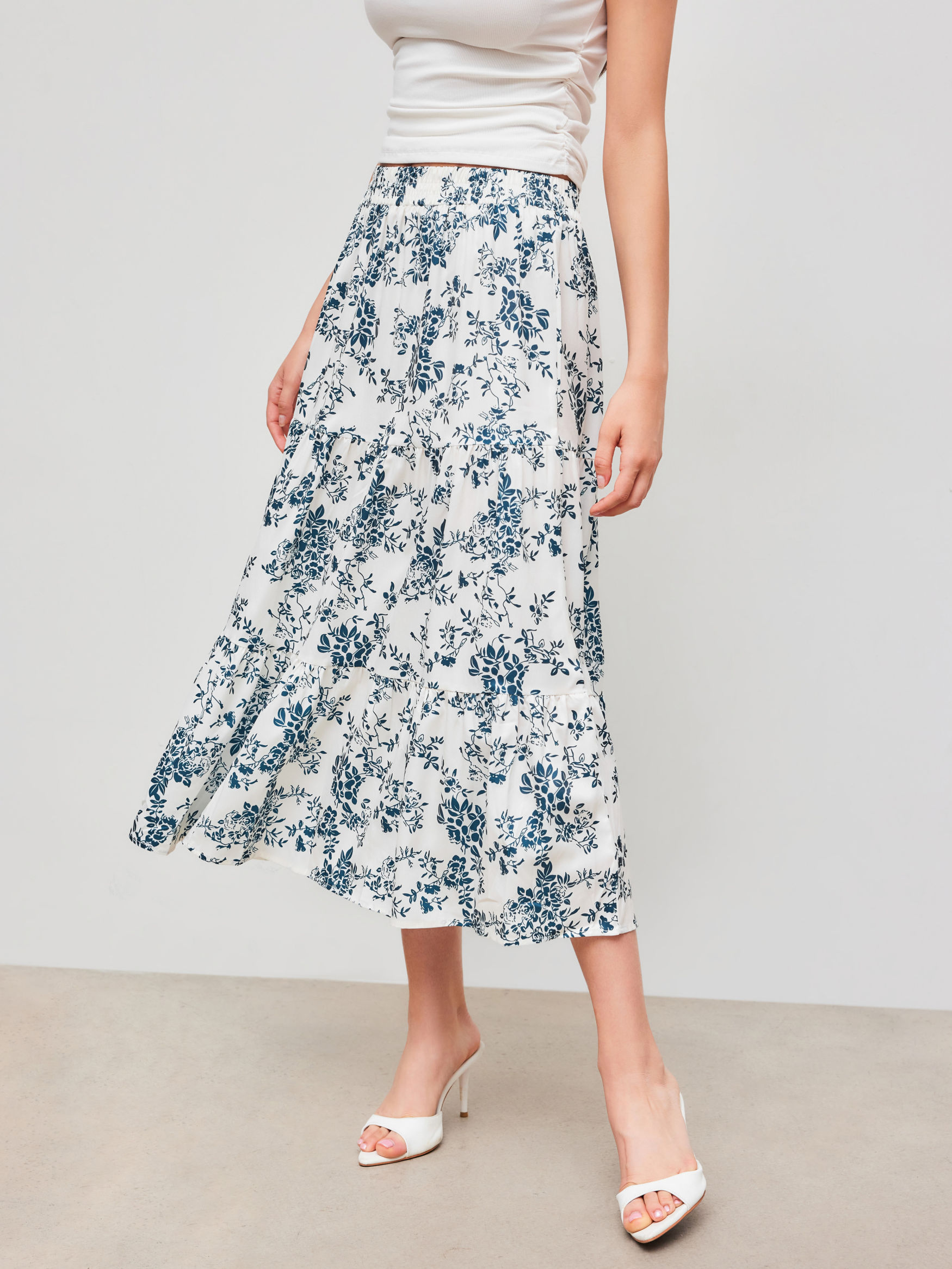 High Rise Floral Ruffle Maxi Skirt