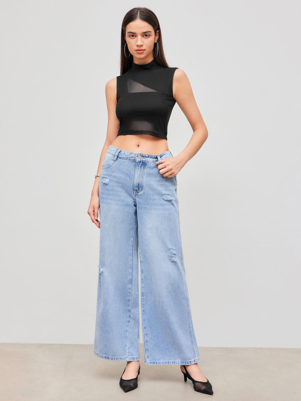 Mesh High Neck Patched Crop Tank Top