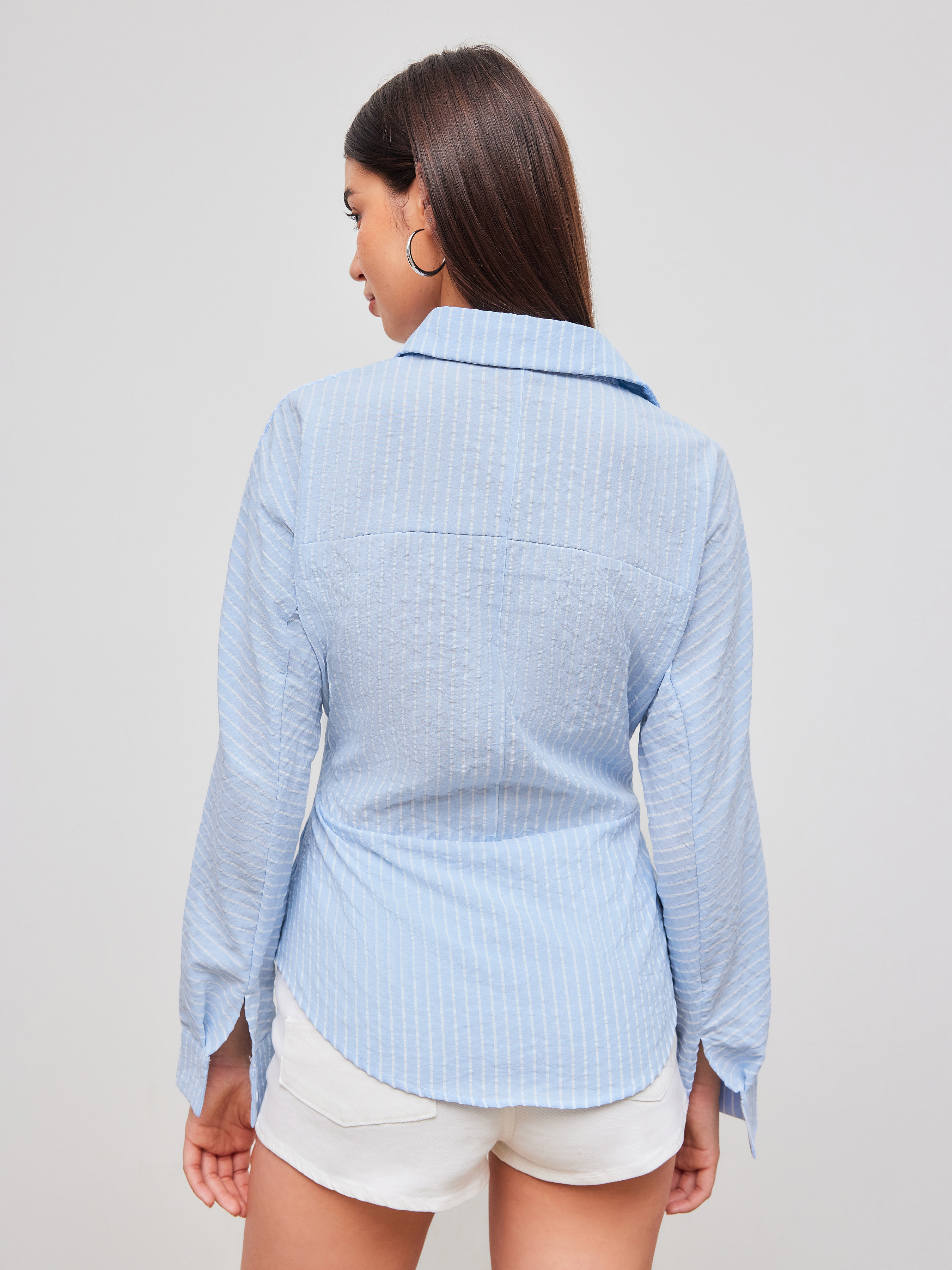 Woven Collar Striped Long Sleeve Shirt For Work