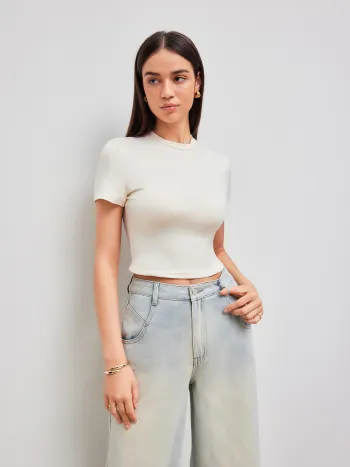 Solid Short Sleeve Crop Tee