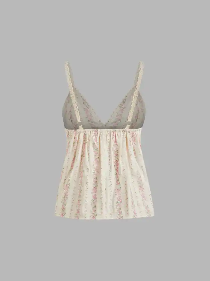 Cotton-blend V-neck Floral Cami Top