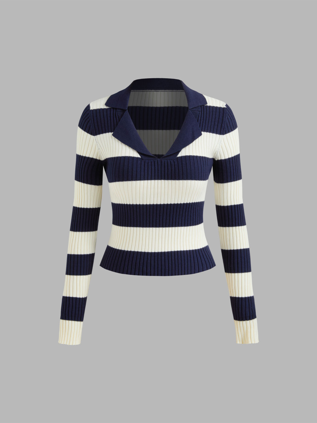 Knit Polo Striped Long Sleeve Top