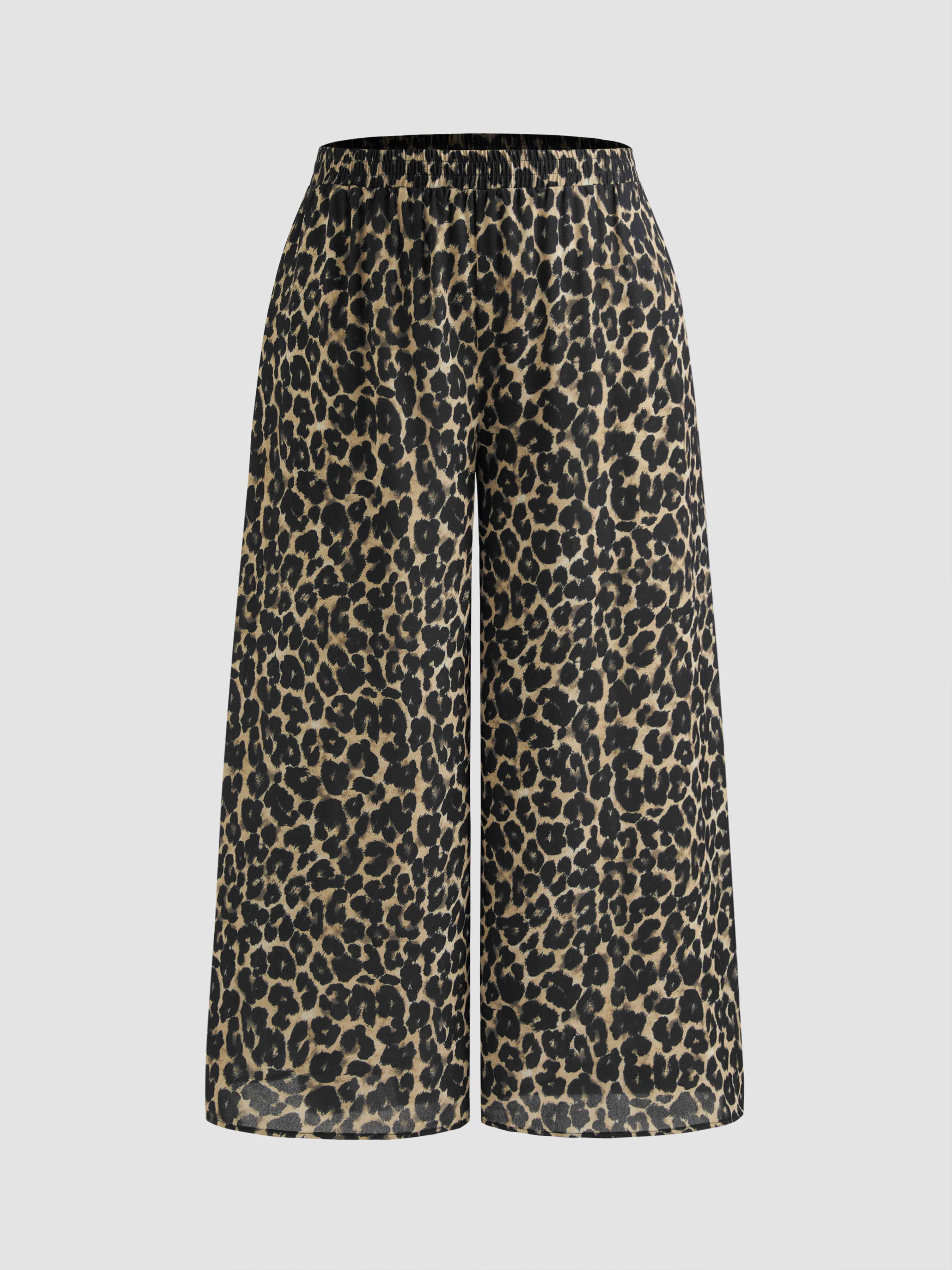 Knit Fabric Solid Elastic Waist Pocket Wide Leg Pants Curve