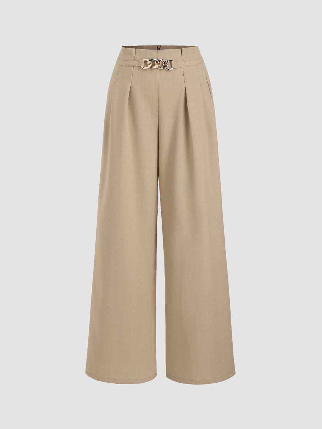 High Rise Solid Pocket Zipper Wide Leg Trousers 