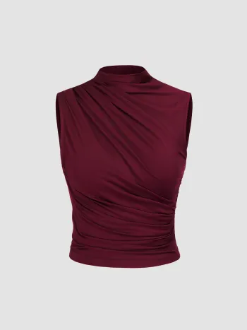 Crop Top de cuello alto asimétrico y estampado
