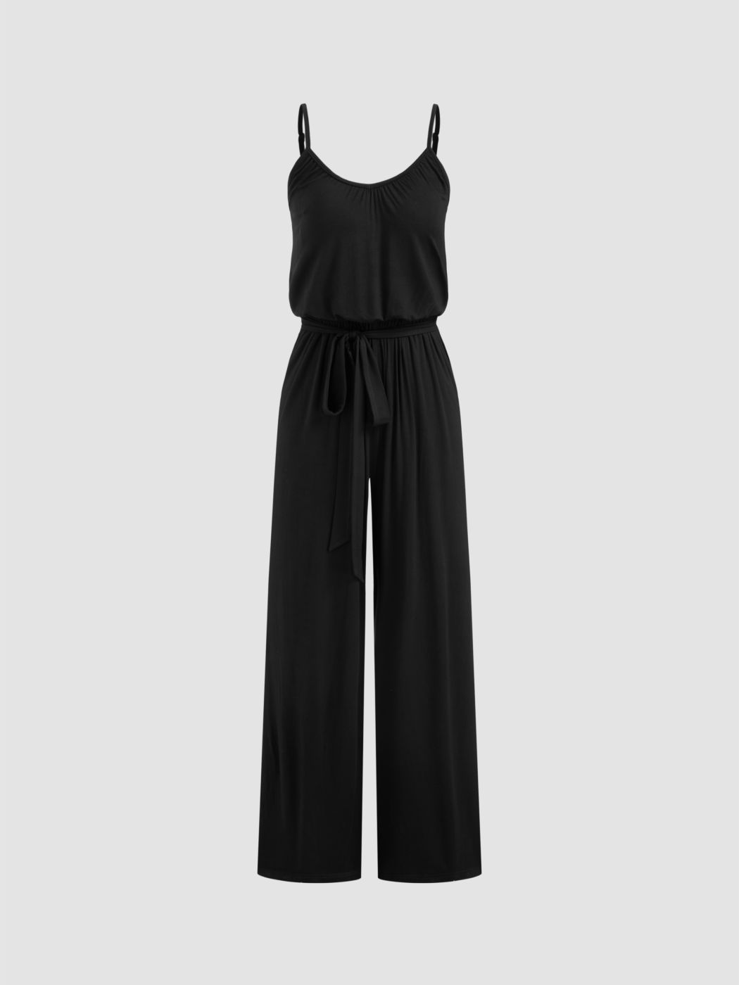 V-neck Solid Knotted Wide Leg Jumpsuit