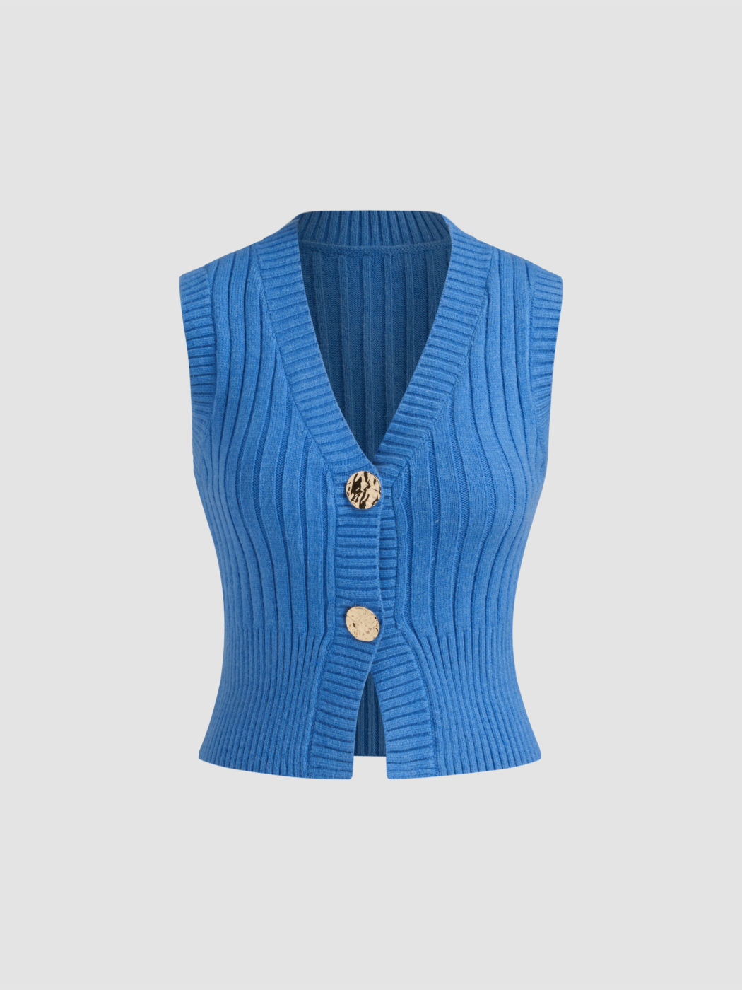 Knit V-neck Solid Metal Button Vest