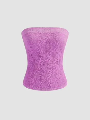 Solid Ruched Tube Crop Top