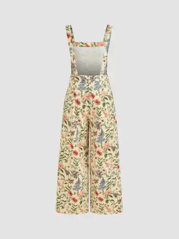 Aktualisiertes Corduroy-Gewebe, quadratischer Hals, Blumenmuster, Taschen-Overalls